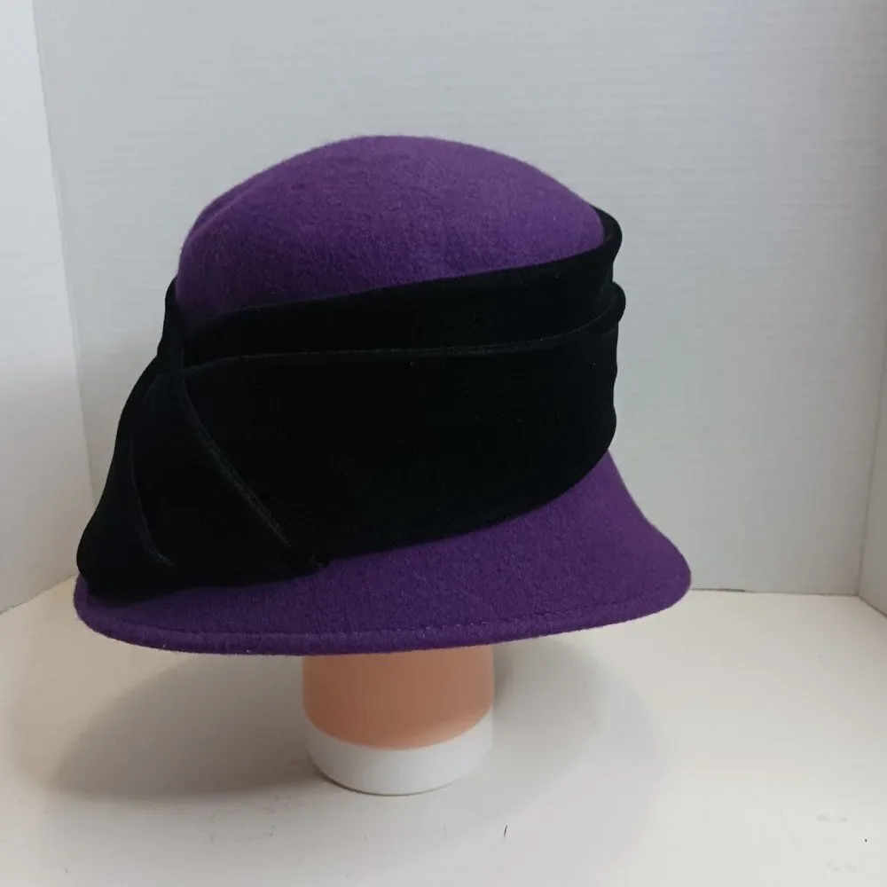 Vintage Da-Me Made in Italy Women's Purple Black Wool Pillbox Hat - Picture 3 of 11